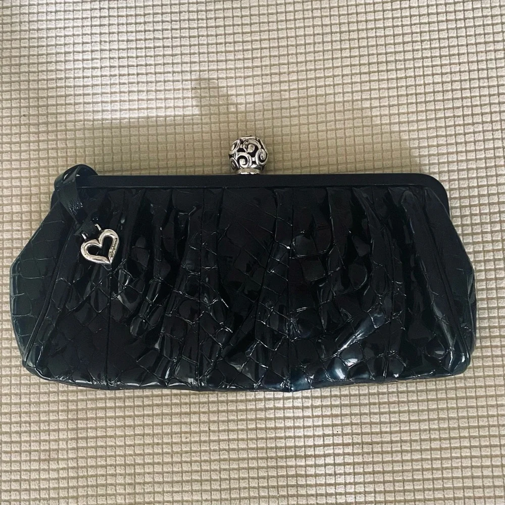 Brighton Black Clutch Handbag with Silver Chain